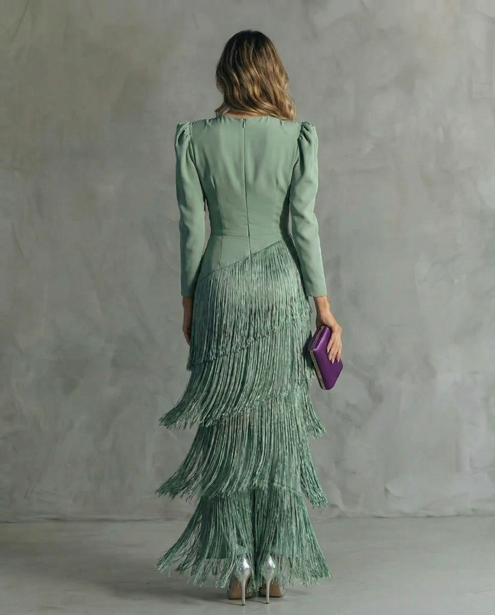 Vivienne | Fringe Sleeve Midi Dress