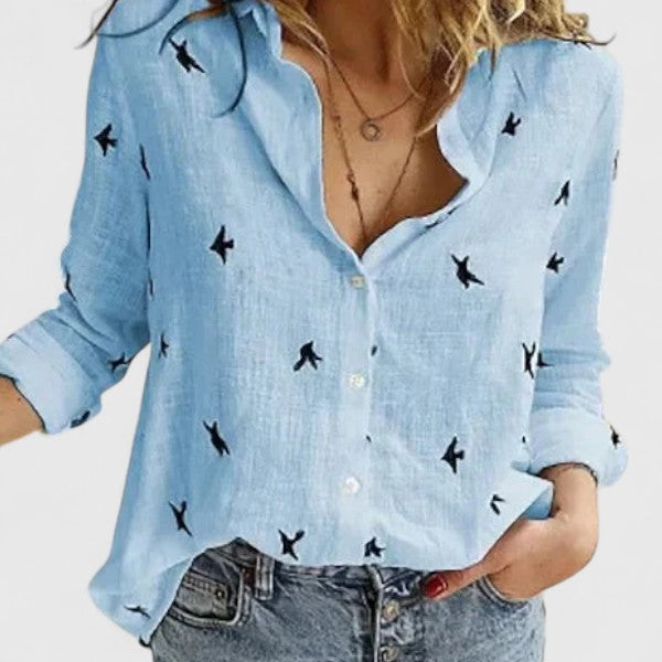 Annabella | Women's Linen V-Neck Button Blouse