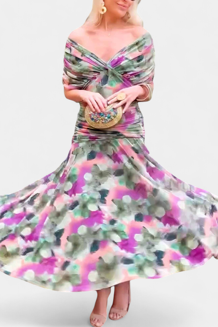 Wisteria | V-Neck Pleated Floral Maxi Dress