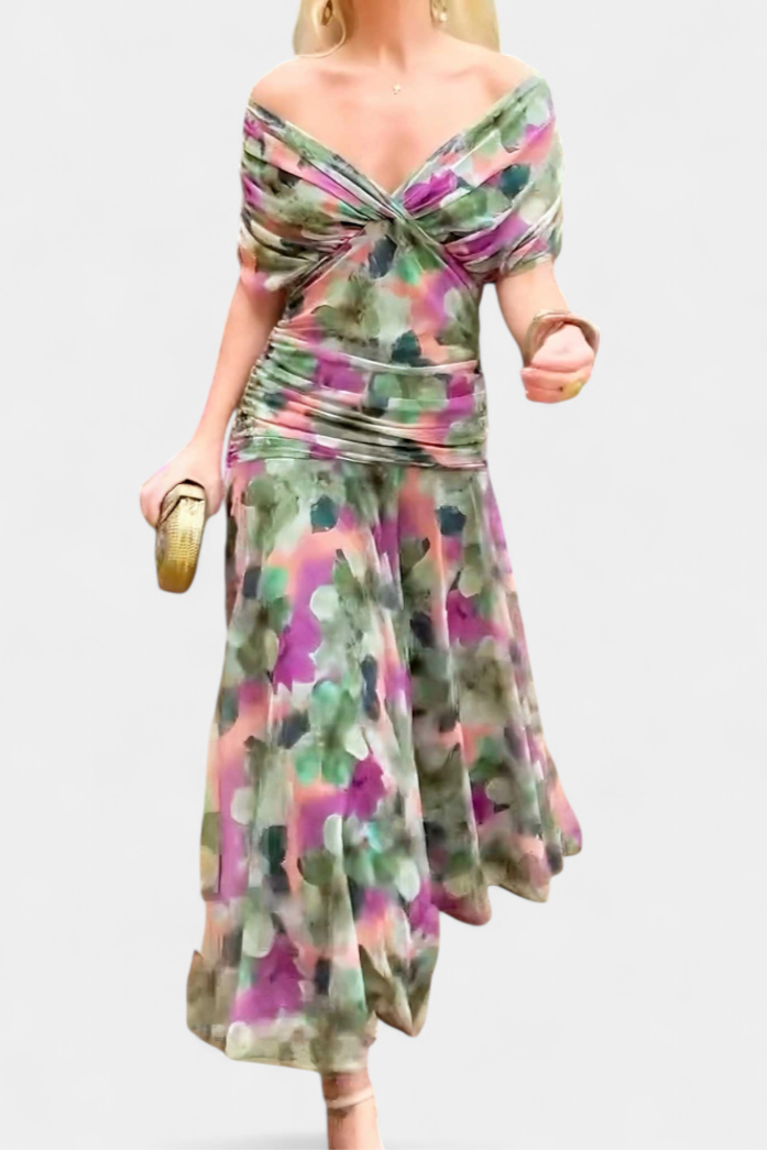 Wisteria | V-Neck Pleated Floral Maxi Dress