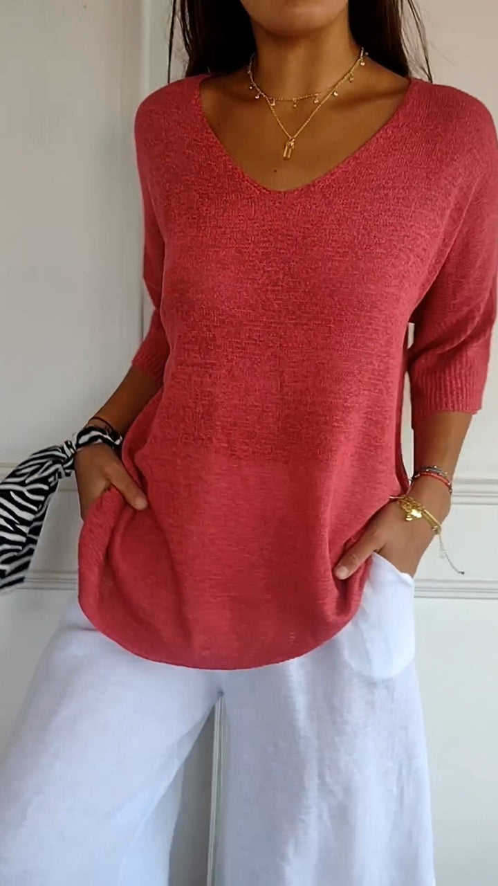 Hazel | V-Neck Top with Three-Quarter Sleeves