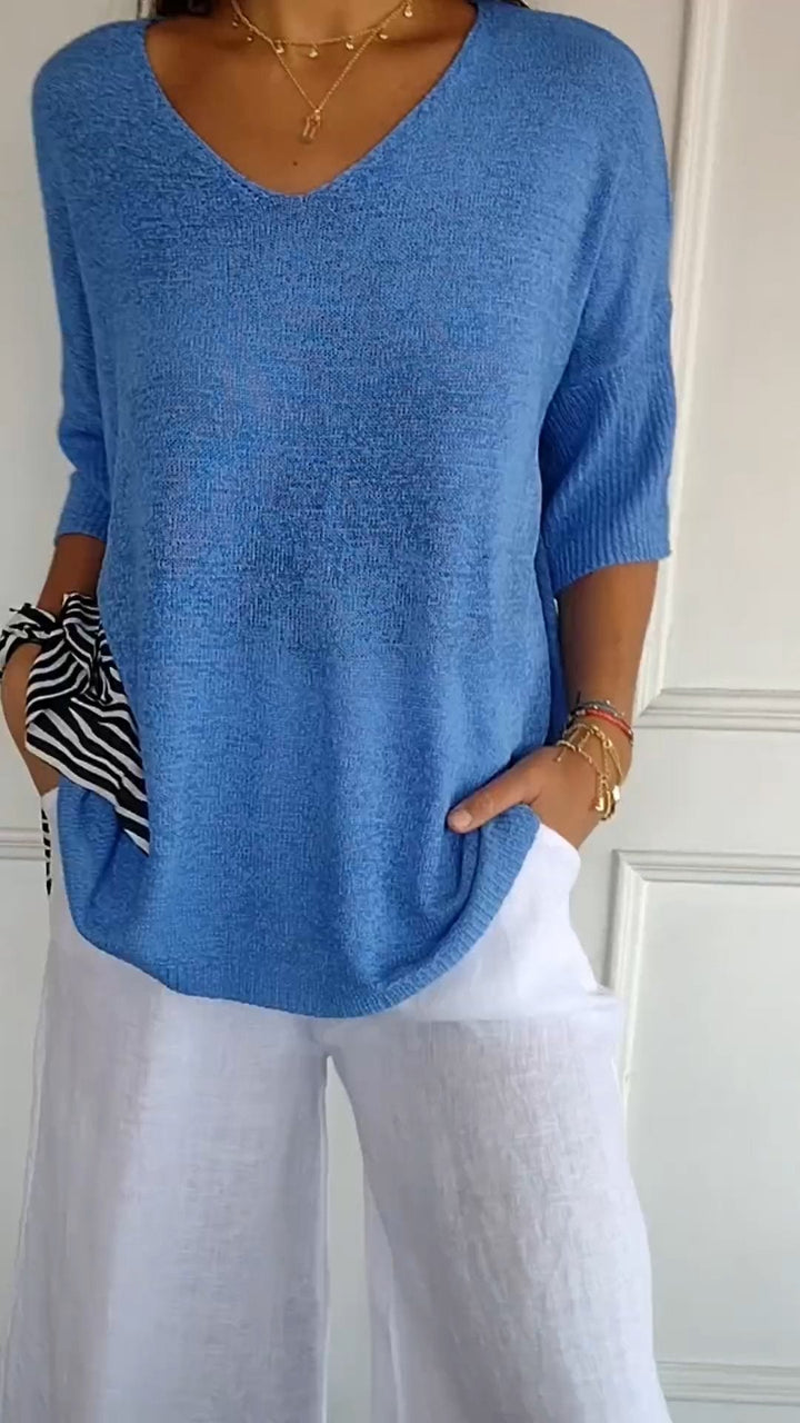 Hazel | V-Neck Top with Three-Quarter Sleeves