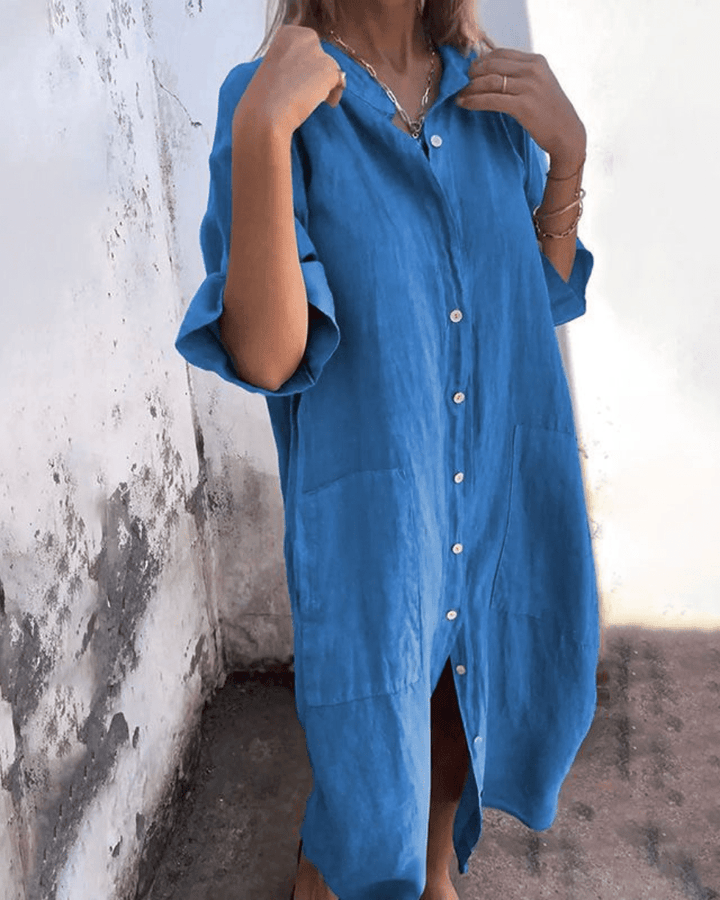Hazel | Boho Midi Shirt Dress with Buttons