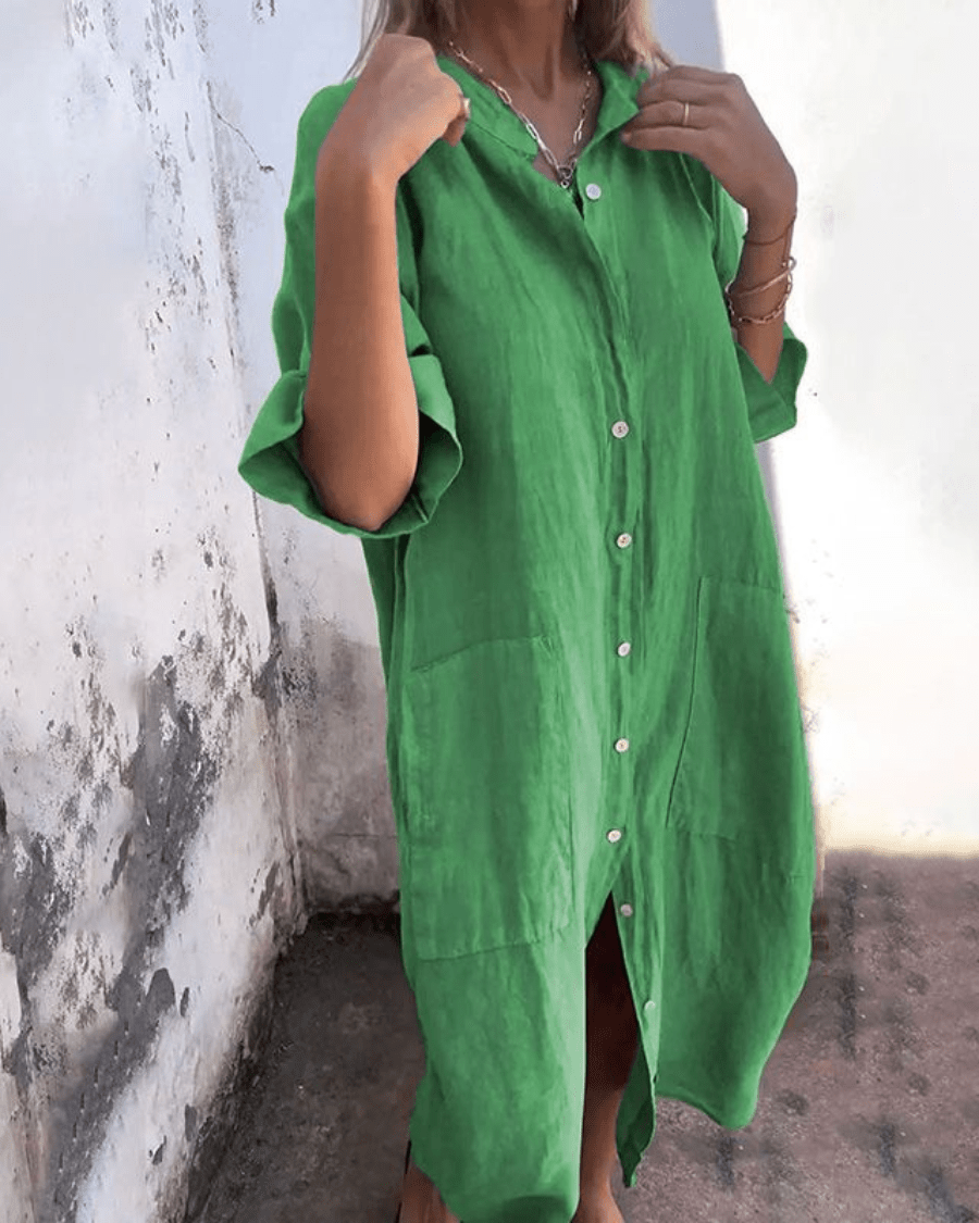 Hazel | Boho Midi Shirt Dress with Buttons