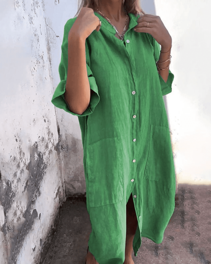 Hazel | Boho Midi Shirt Dress with Buttons