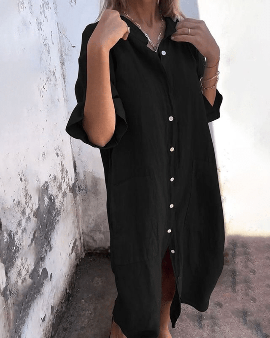 Hazel | Boho Midi Shirt Dress with Buttons