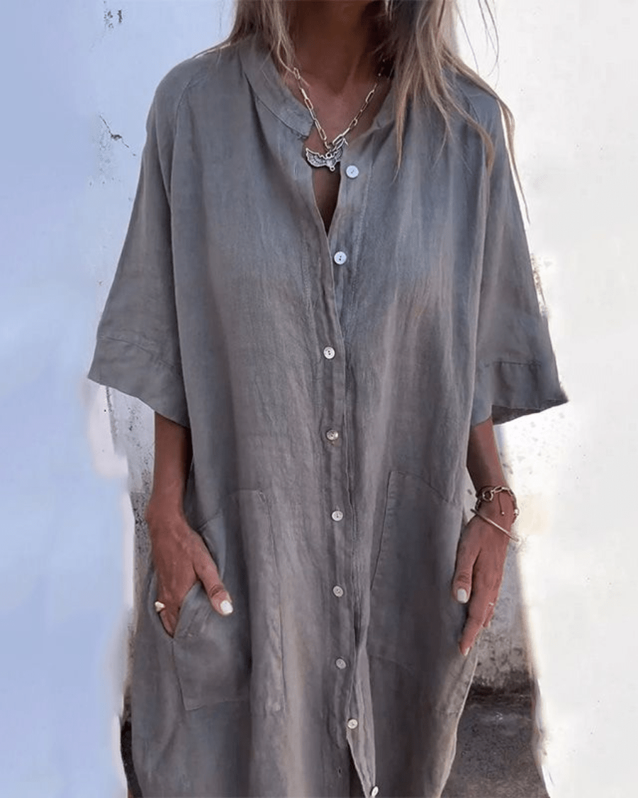 Hazel | Boho Midi Shirt Dress with Buttons