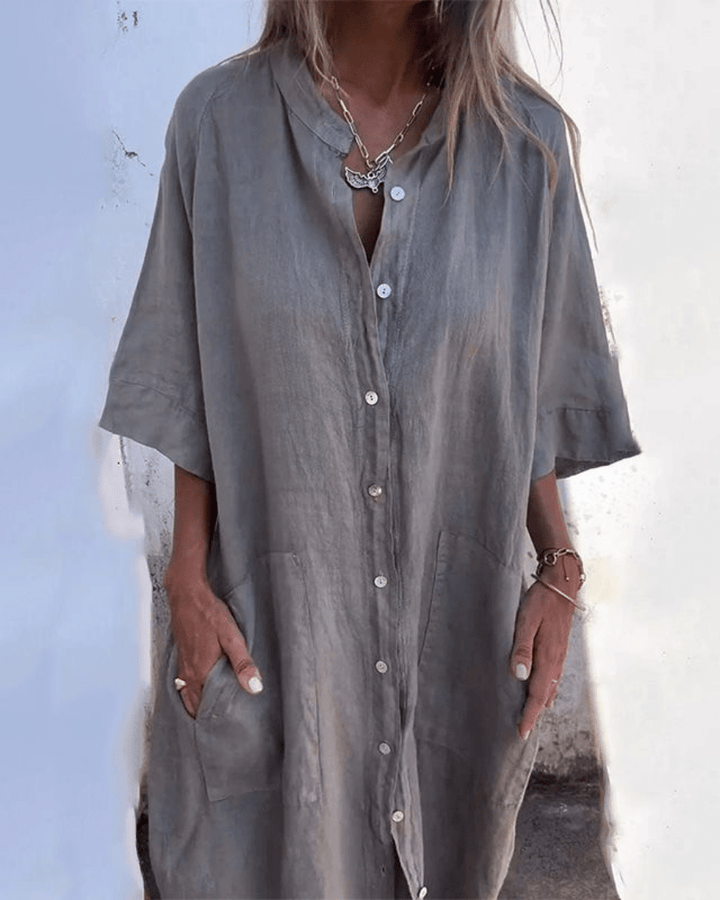 Hazel | Boho Midi Shirt Dress with Buttons