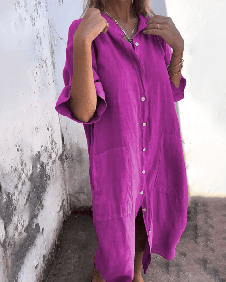 Hazel | Boho Midi Shirt Dress with Buttons