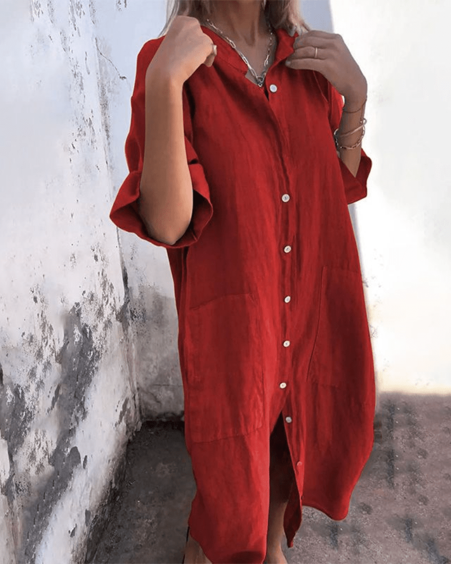 Hazel | Boho Midi Shirt Dress with Buttons