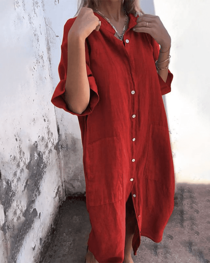 Hazel | Boho Midi Shirt Dress with Buttons