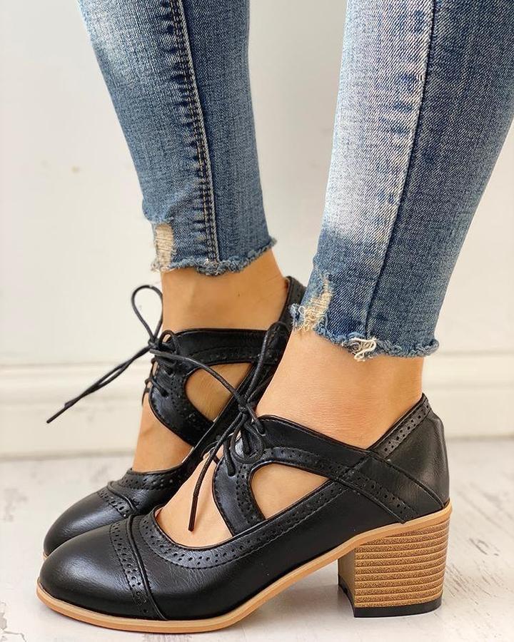 Veronique | Women's T-Strap Lace-Up Heels