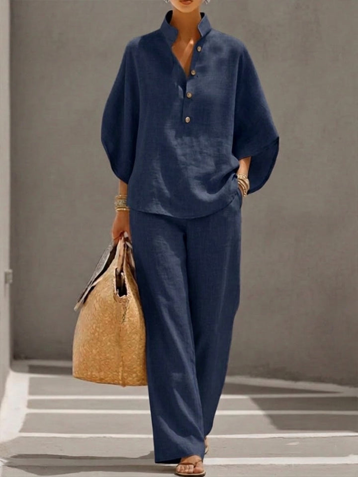 Sophia | Linen Pantsuit with Wide Leg Trousers