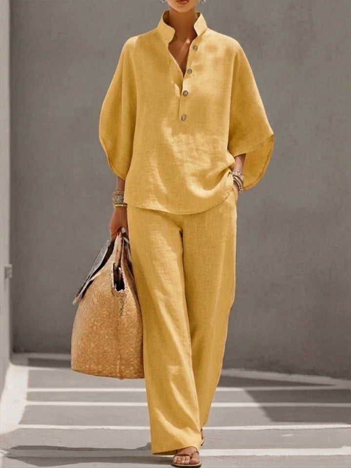 Sophia | Linen Pantsuit with Wide Leg Trousers