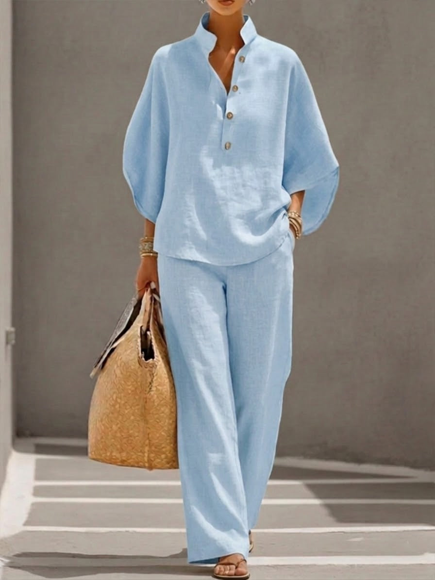Sophia | Linen Pantsuit with Wide Leg Trousers