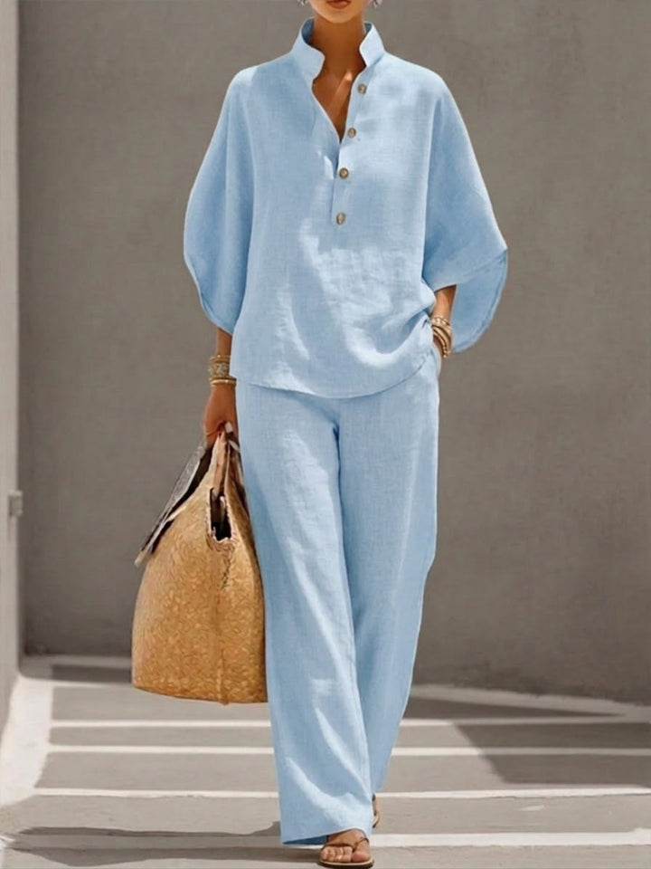 Sophia | Linen Pantsuit with Wide Leg Trousers