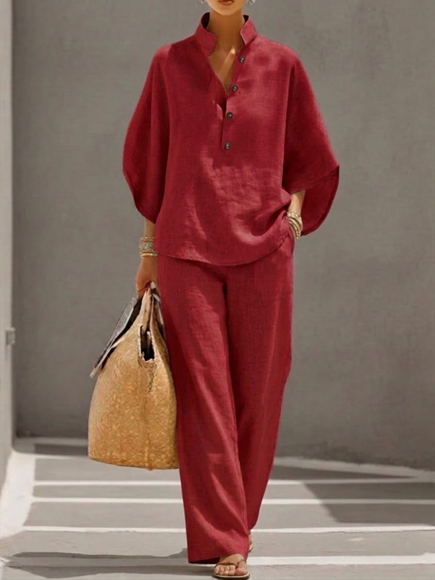 Sophia | Linen Pantsuit with Wide Leg Trousers