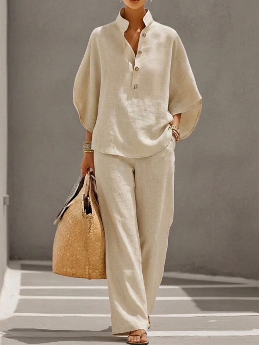 Sophia | Linen Pantsuit with Wide Leg Trousers