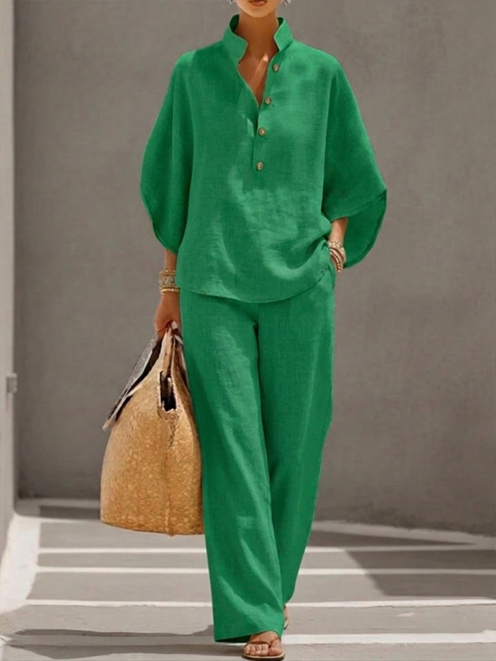 Sophia | Linen Pantsuit with Wide Leg Trousers