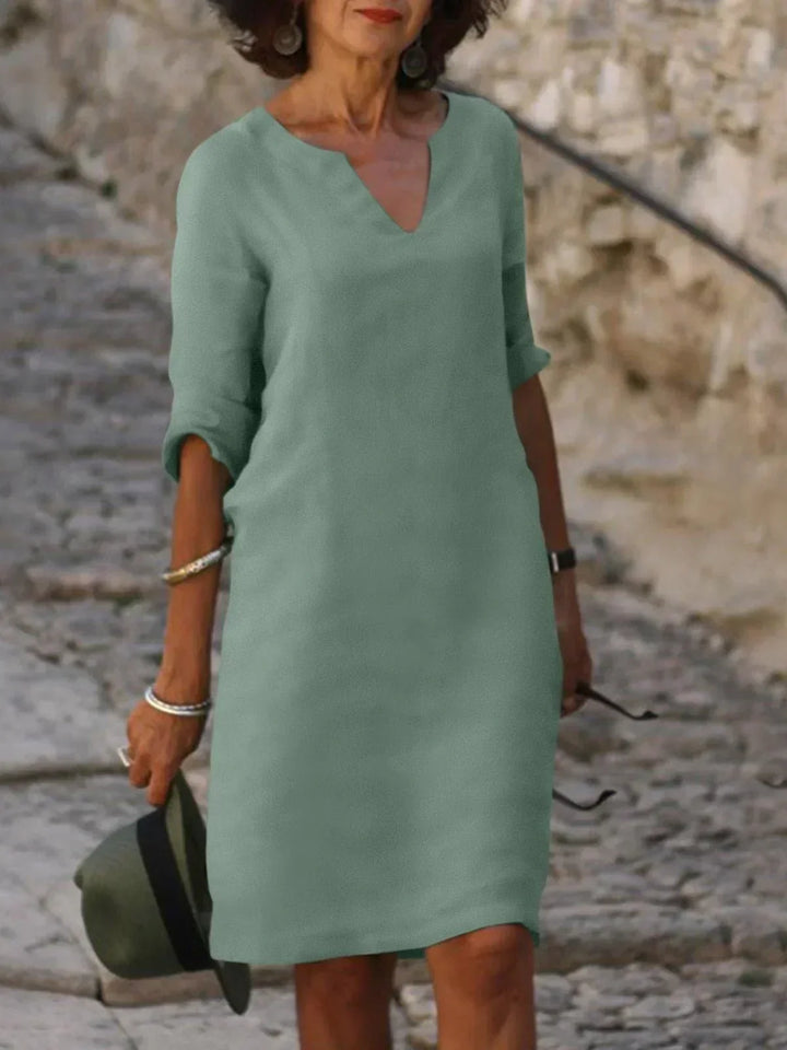 Theodora | V-Neck Pleated Midi Dress
