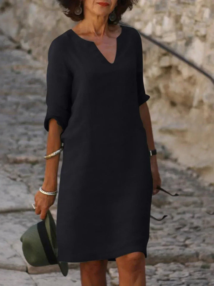 Theodora | V-Neck Pleated Midi Dress