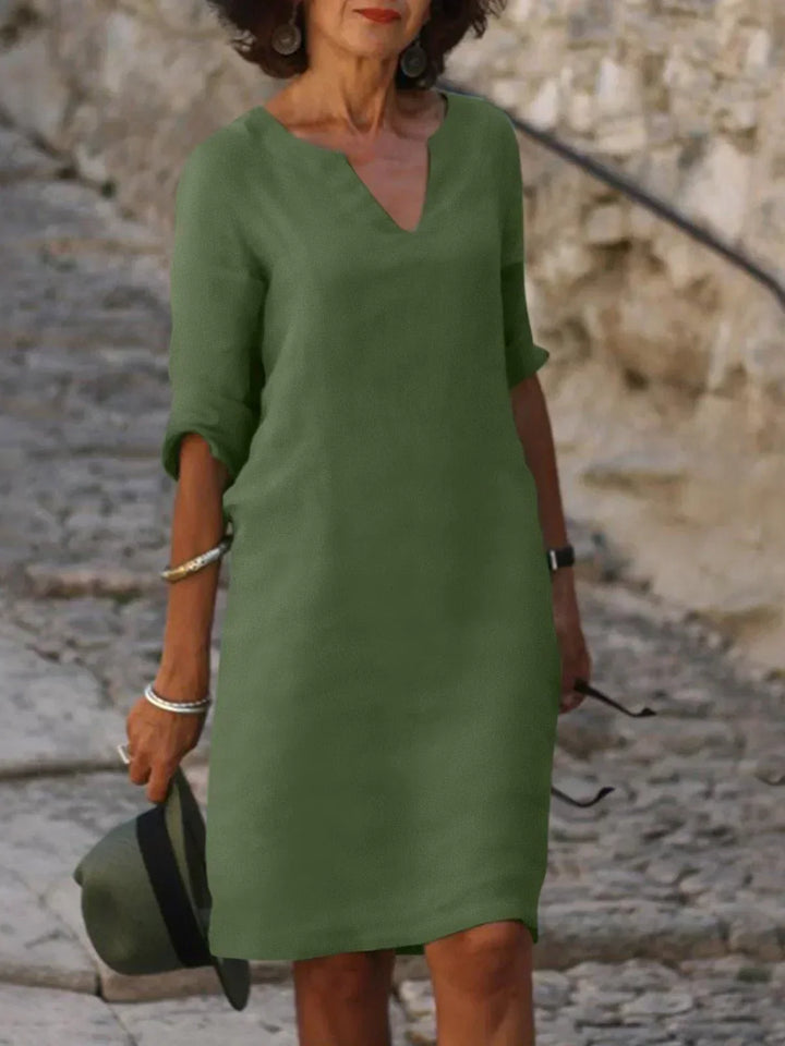 Theodora | V-Neck Pleated Midi Dress