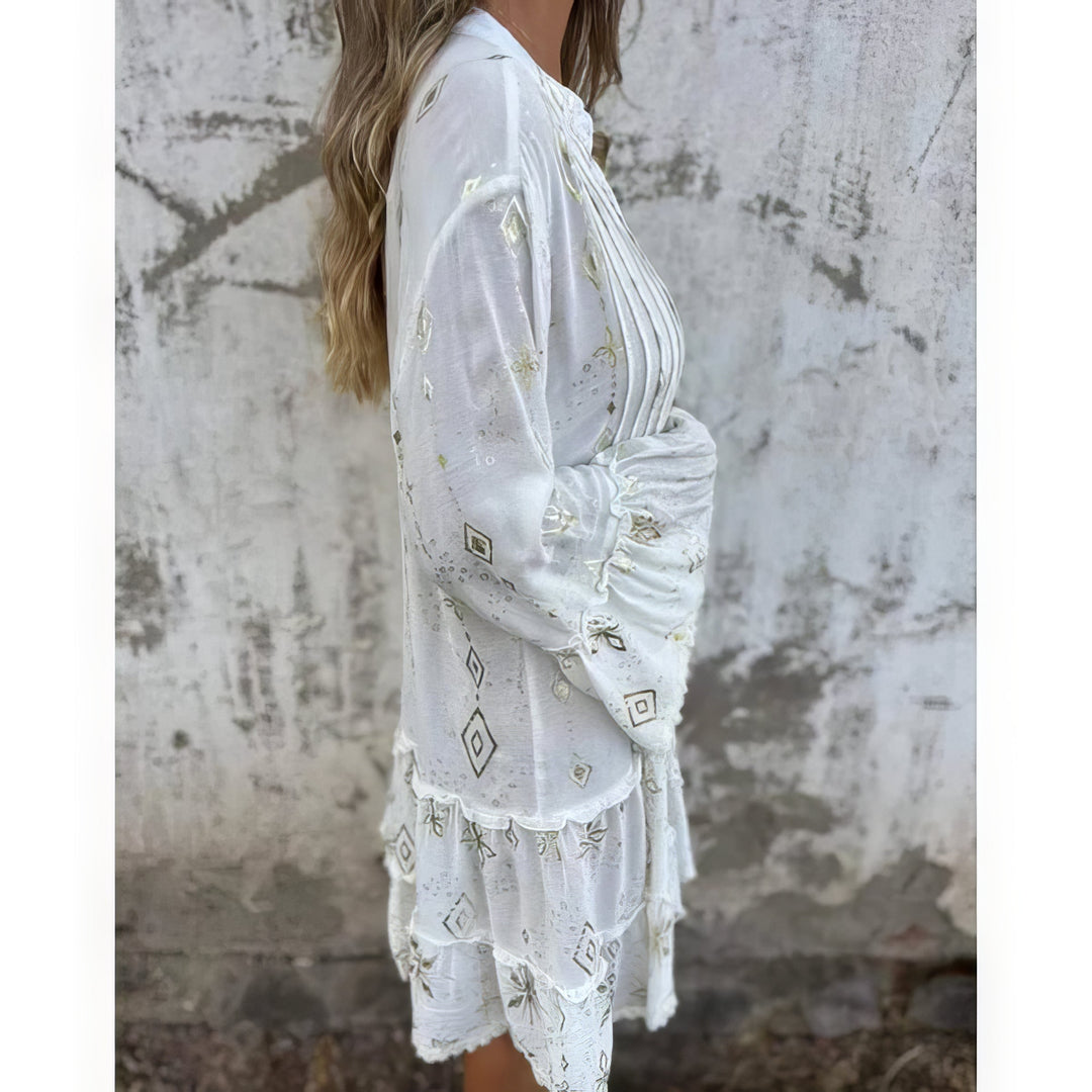 Magnolia | Boho Midi Dress with Gold Foil Detail