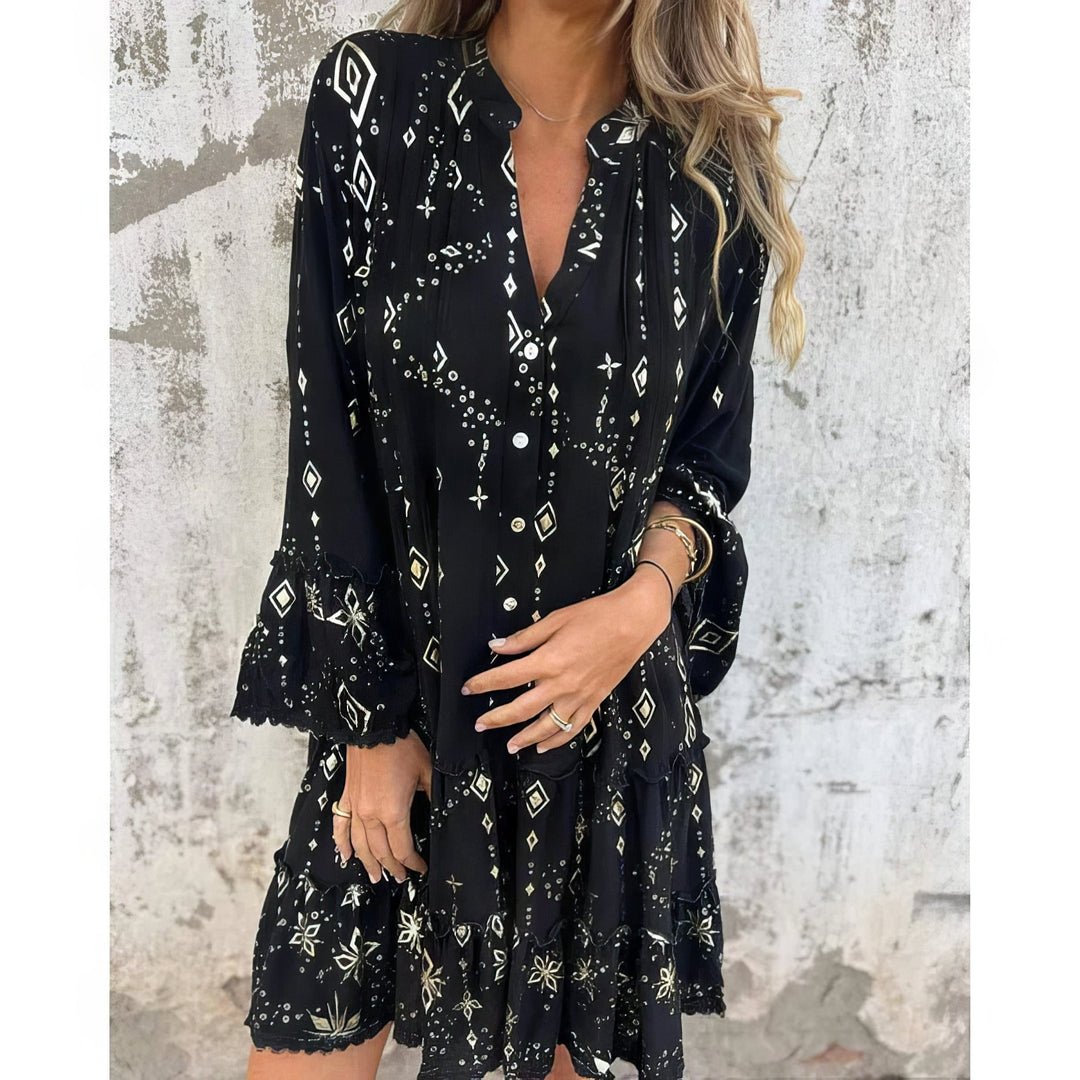 Magnolia | Boho Midi Dress with Gold Foil Detail