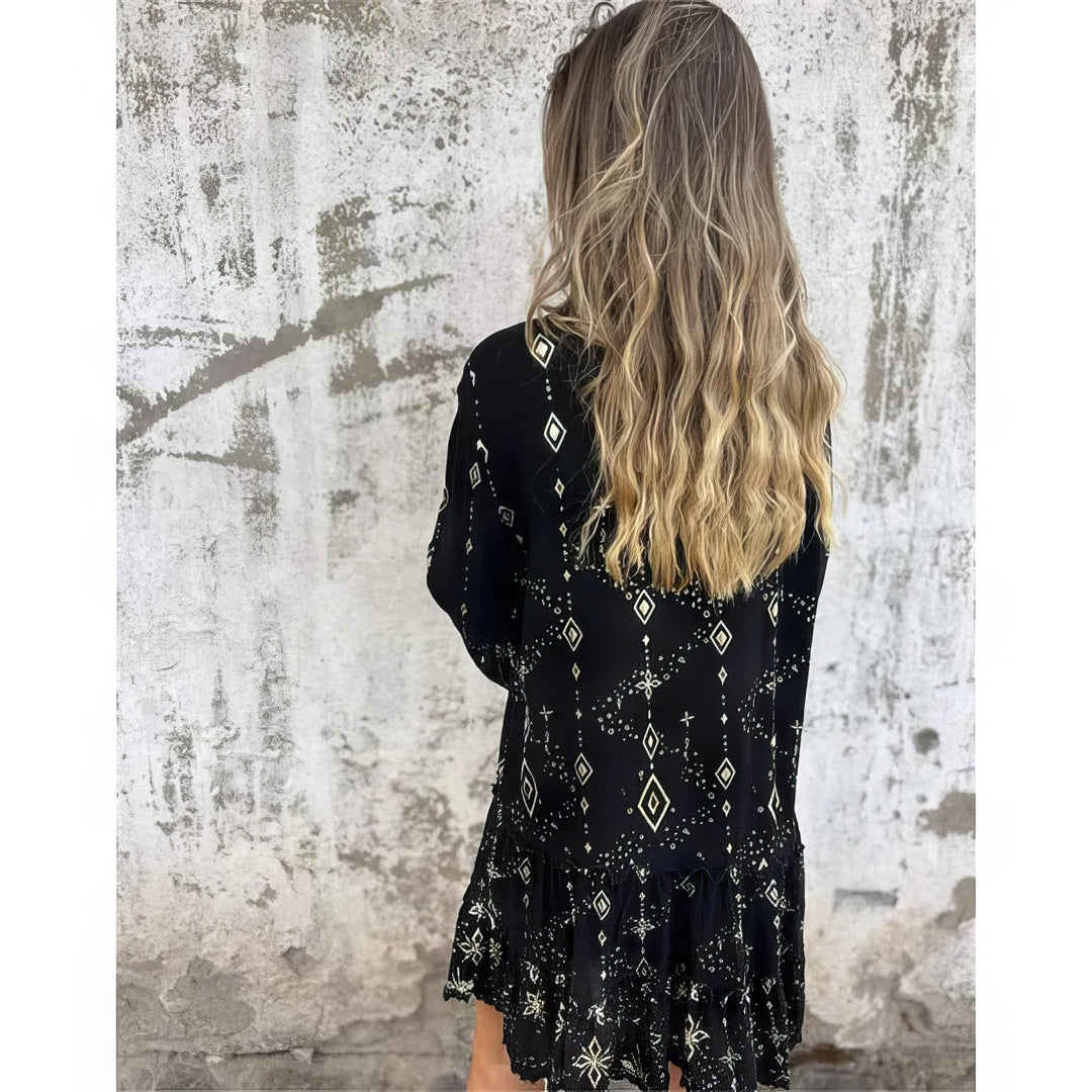 Magnolia | Boho Midi Dress with Gold Foil Detail