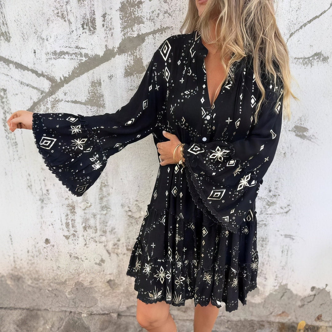 Magnolia | Boho Midi Dress with Gold Foil Detail