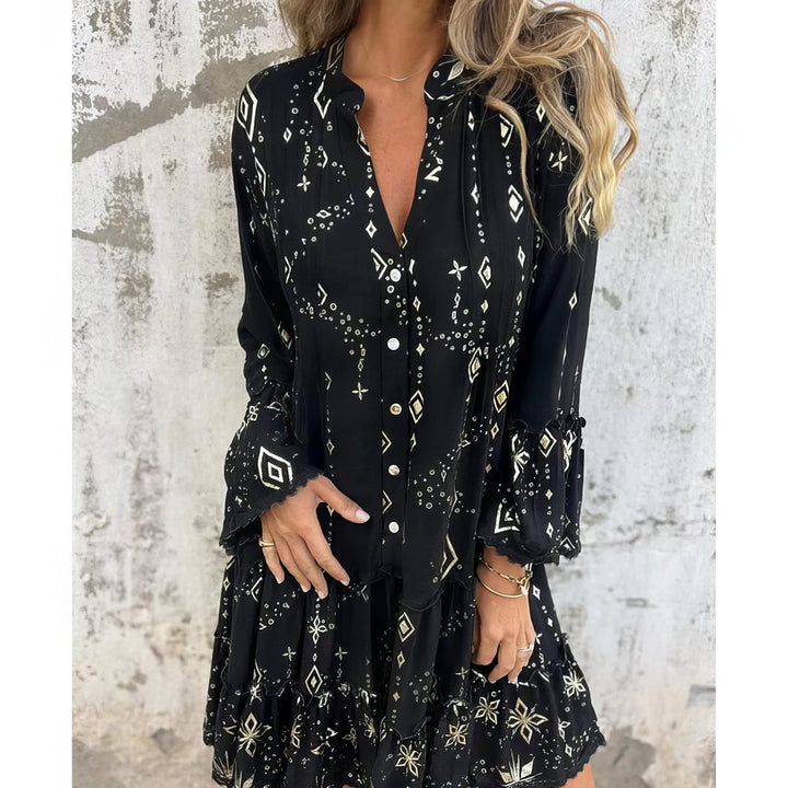 Magnolia | Boho Midi Dress with Gold Foil Detail