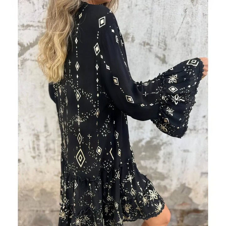 Magnolia | Boho Midi Dress with Gold Foil Detail