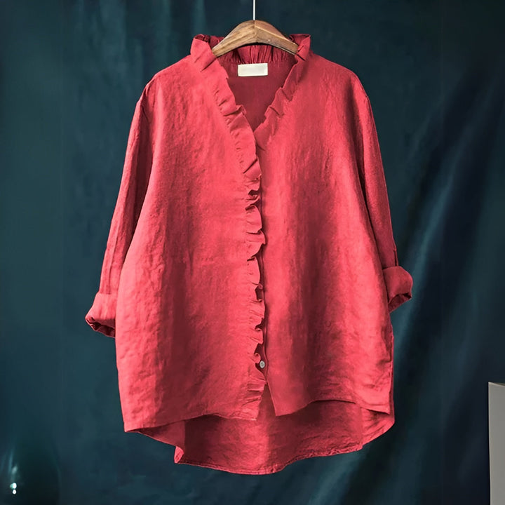 Magnolia | Linen Look Blouse with Ruffle Collar