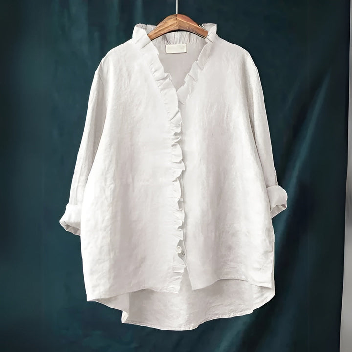 Magnolia | Linen Look Blouse with Ruffle Collar