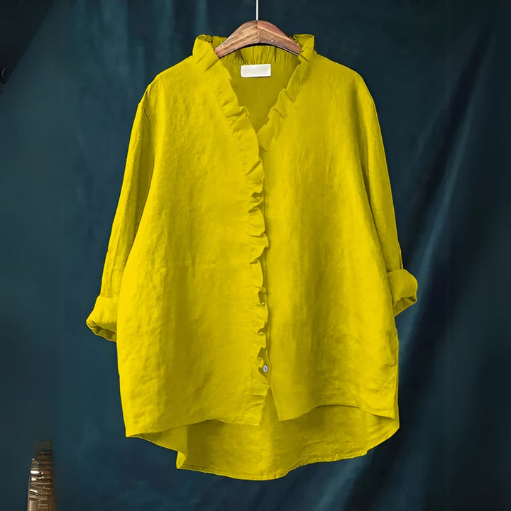 Magnolia | Linen Look Blouse with Ruffle Collar