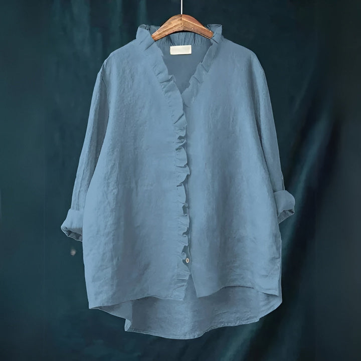 Magnolia | Linen Look Blouse with Ruffle Collar