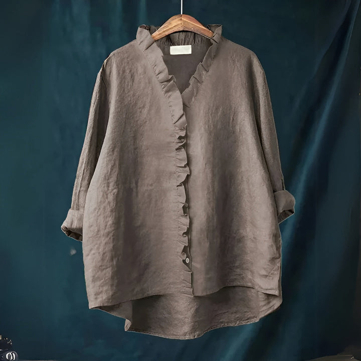 Magnolia | Linen Look Blouse with Ruffle Collar