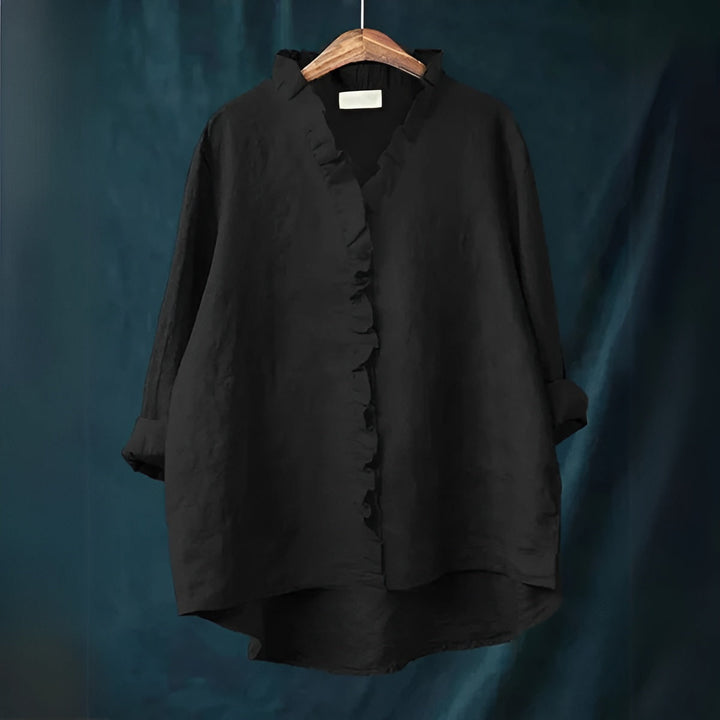 Magnolia | Linen Look Blouse with Ruffle Collar