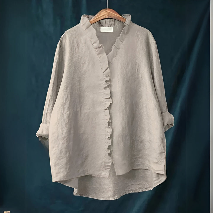 Magnolia | Linen Look Blouse with Ruffle Collar