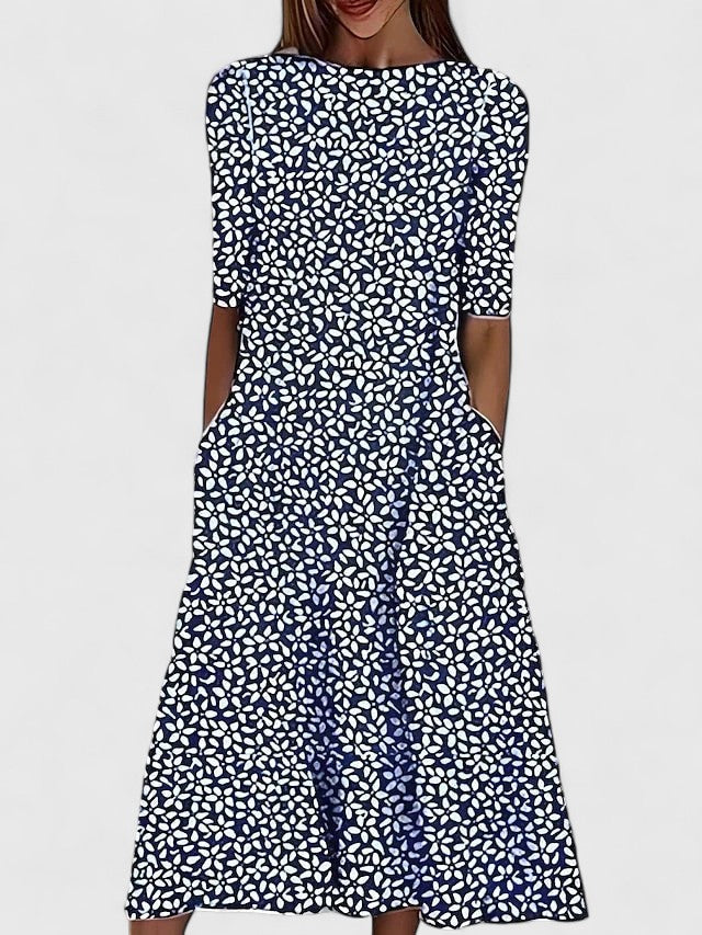 Florentia | Women's Boat Neck Floral Midi Dress